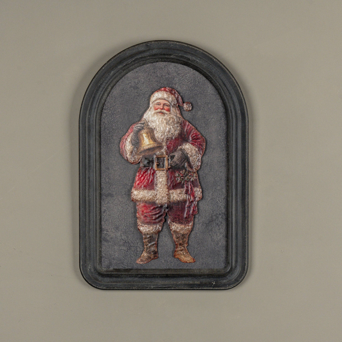 Santa with Bell Metal Sign, Feathered Farmhouse