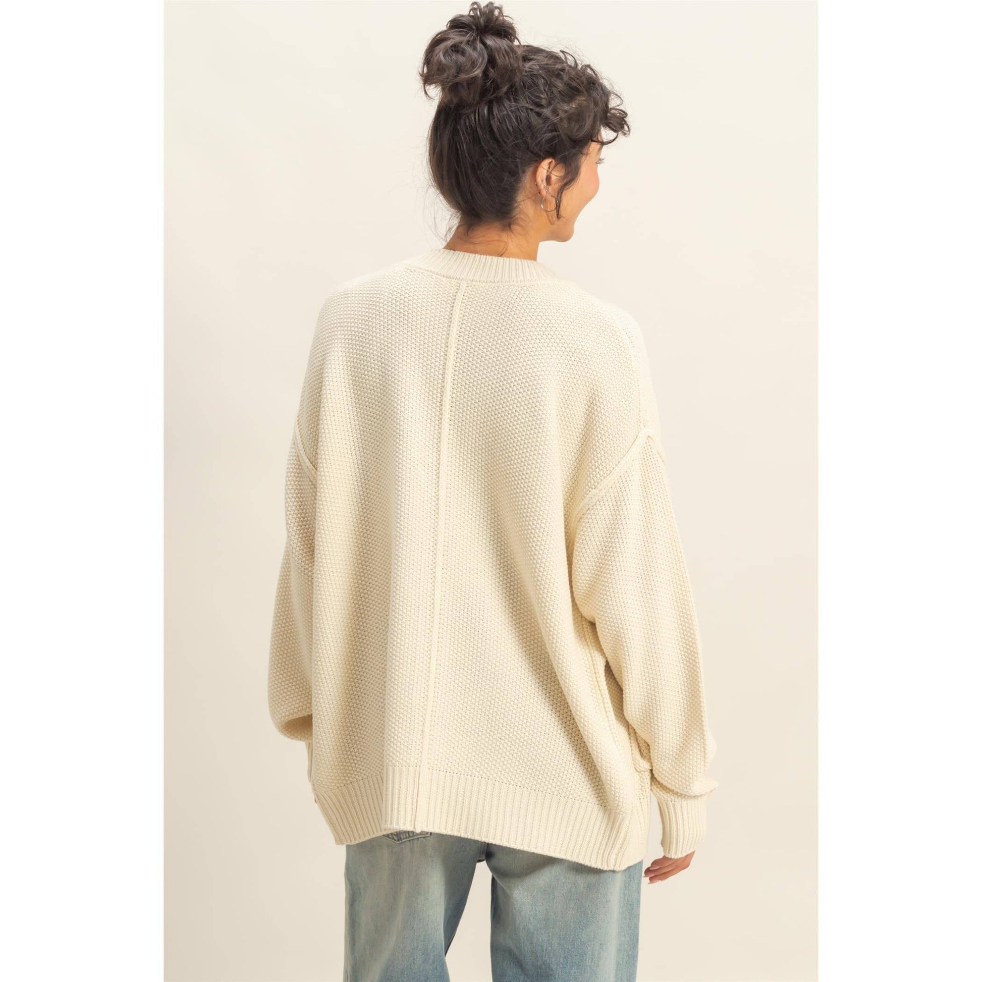 Button-Front Oversized Cardigan, Feathered Farmhouse