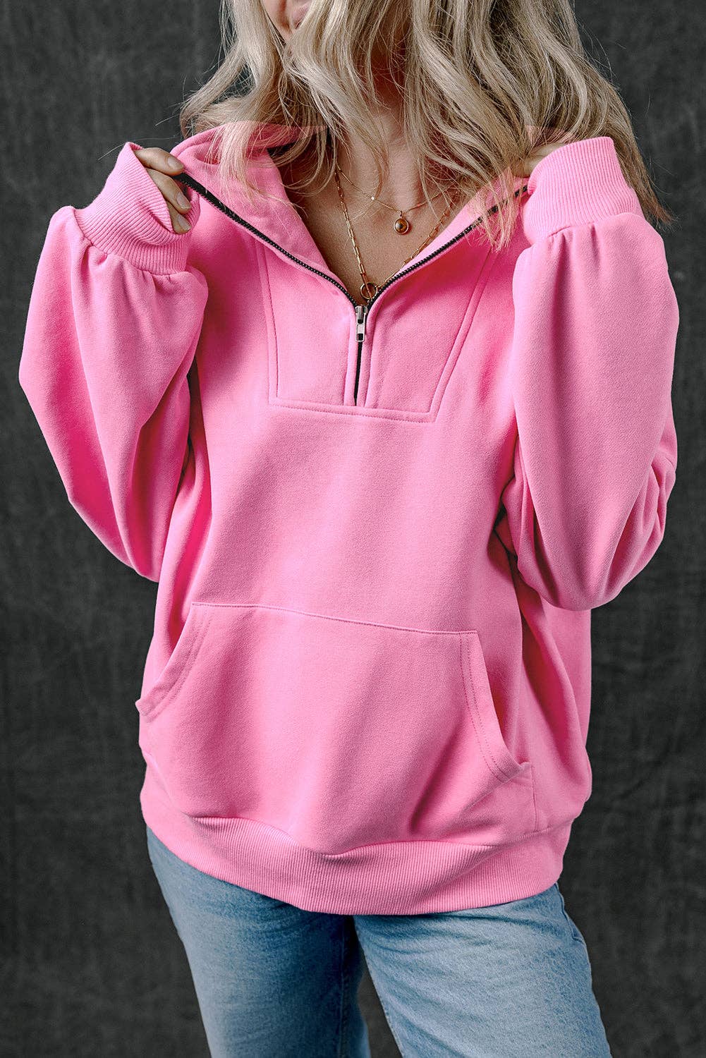 Zip-up Stand Neck Sweatshirt, The Feathered Farmhouse