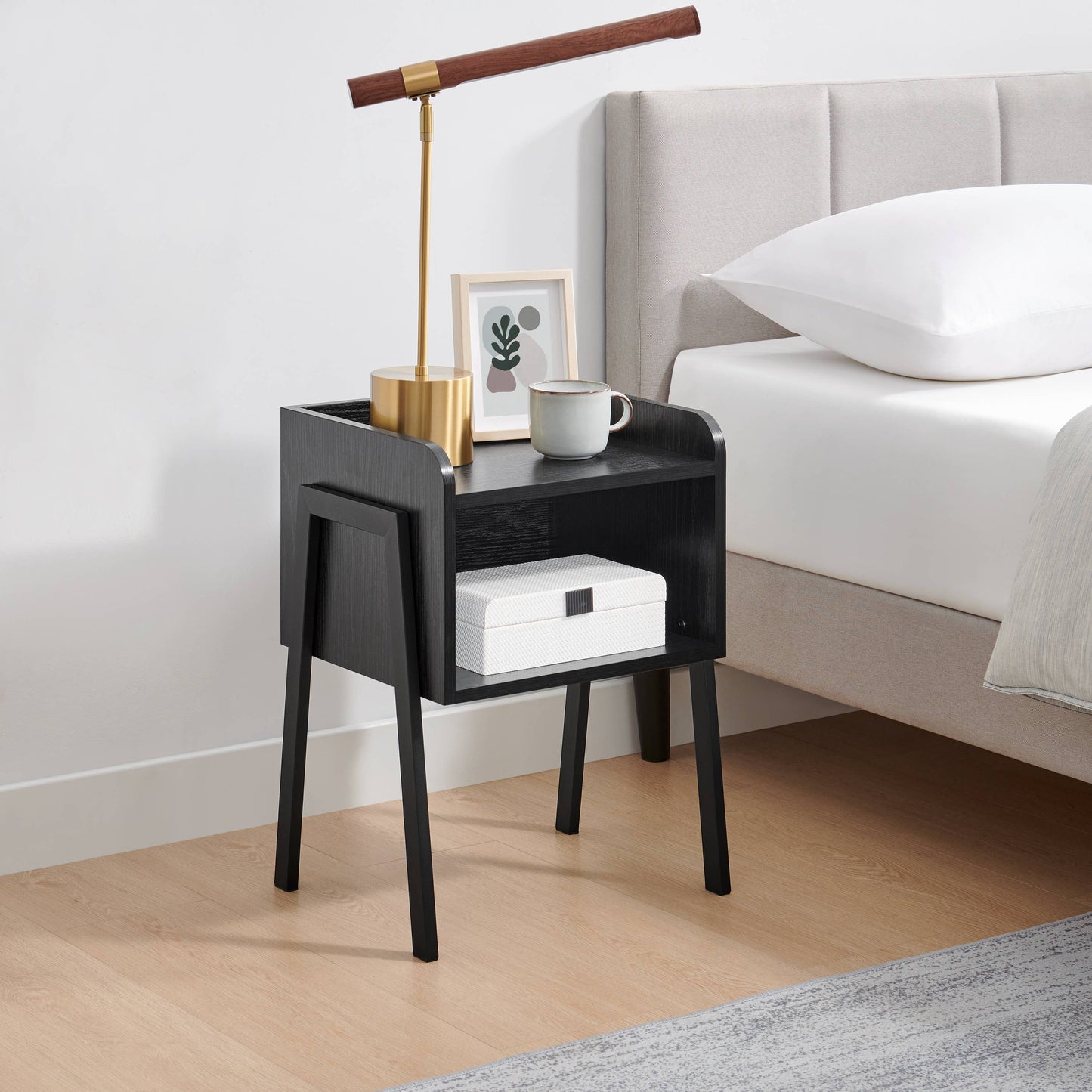 Kazuyo Mid-Century Modern Black Metal Two-Tier Side Table