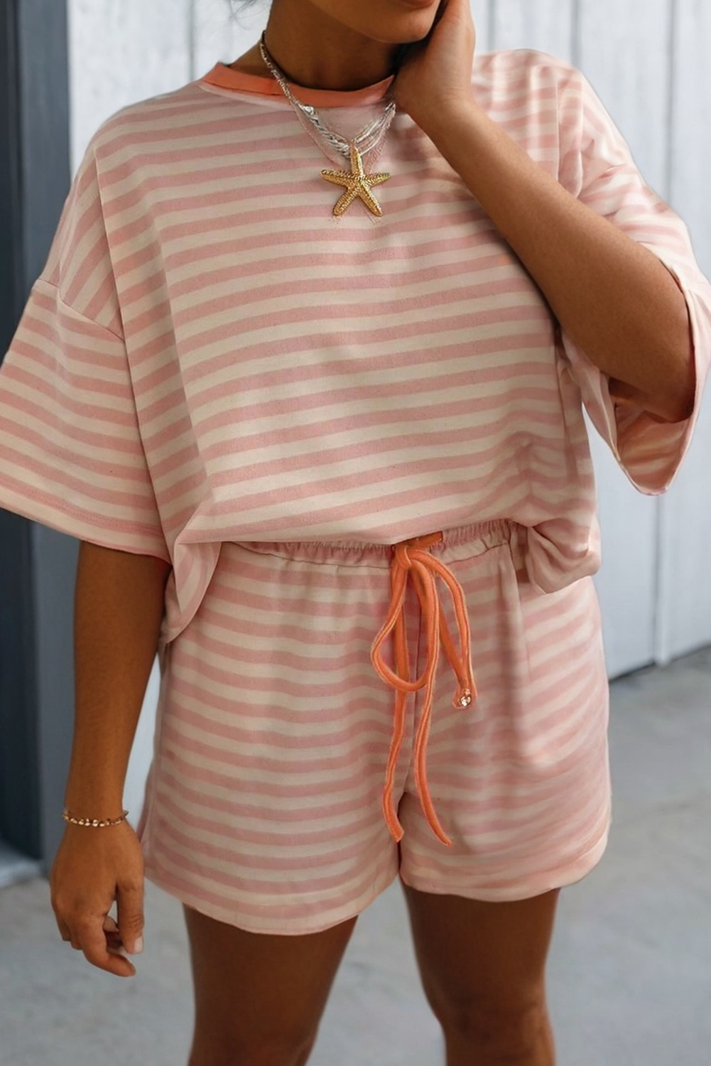 Striped Tee and Shorts Set, Feathered Farmhouse