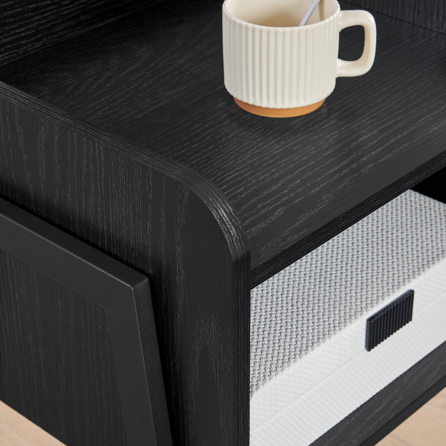 Kazuyo Mid-Century Modern Black Metal Two-Tier Side Table