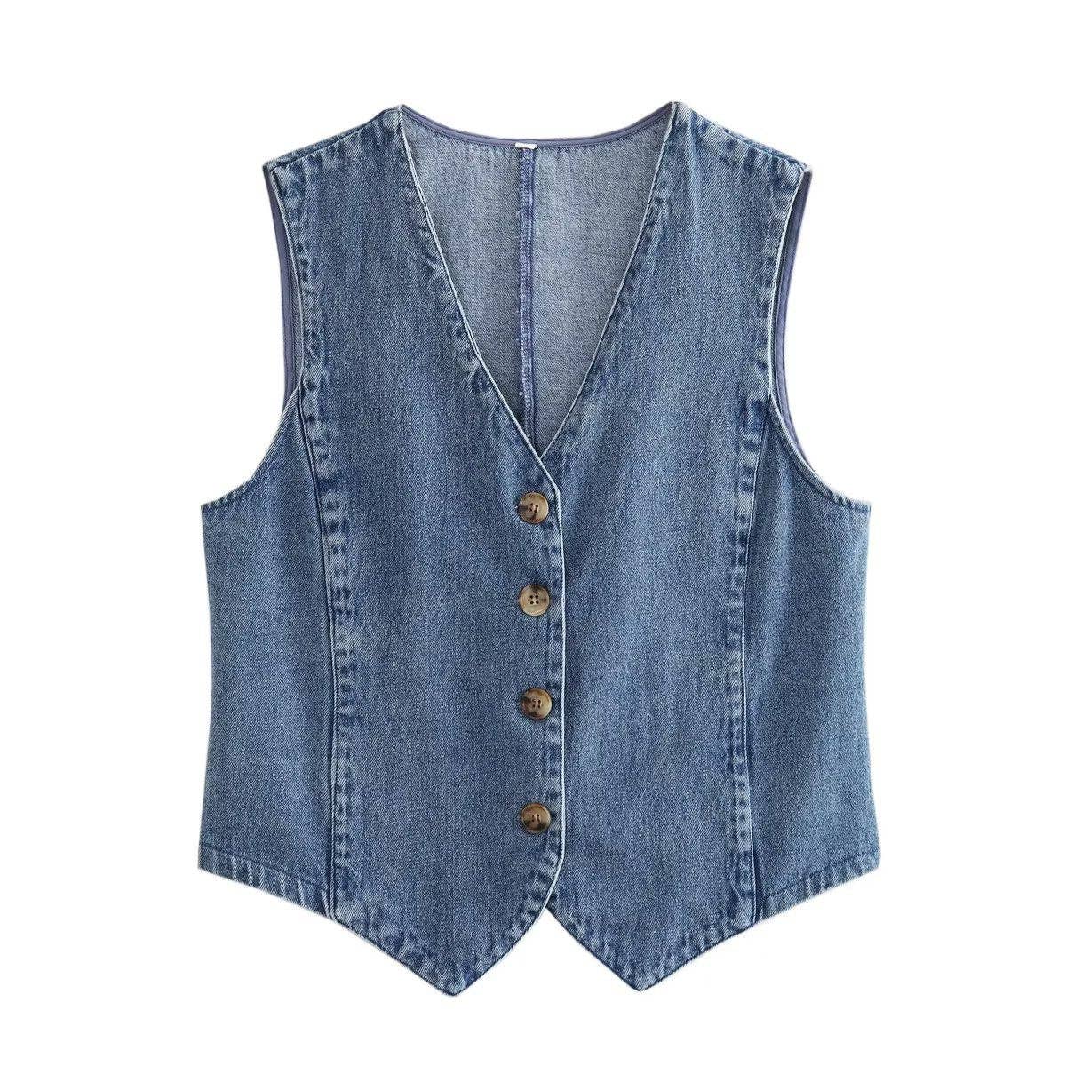 Denim Solid V-Neck