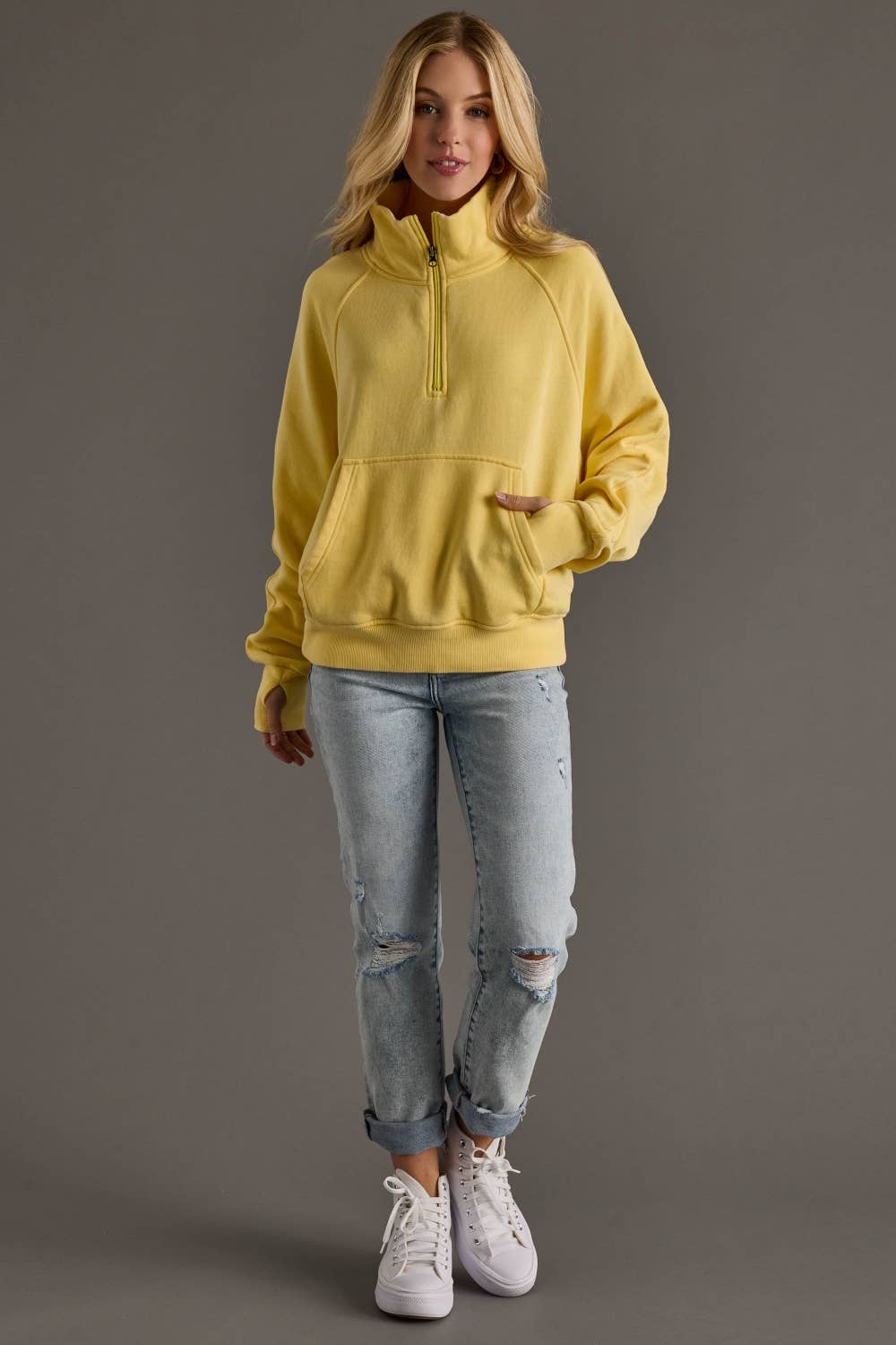 Yellow Quarter Zip Sweatshirt, Feathered Farmhouse