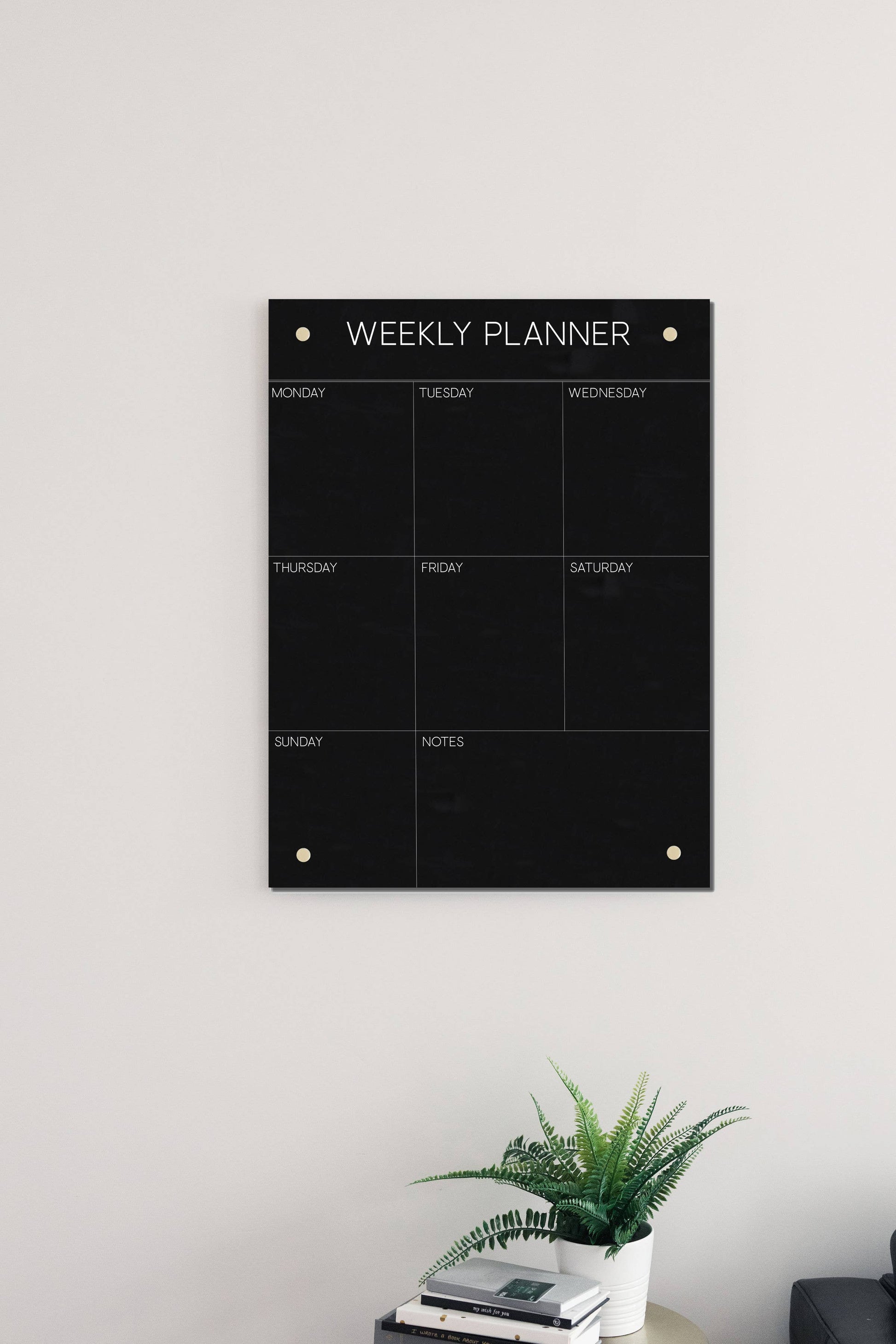 Black Glass Magnetic Weekly Planner Dry Erase Board, The Feathered Farmhouse