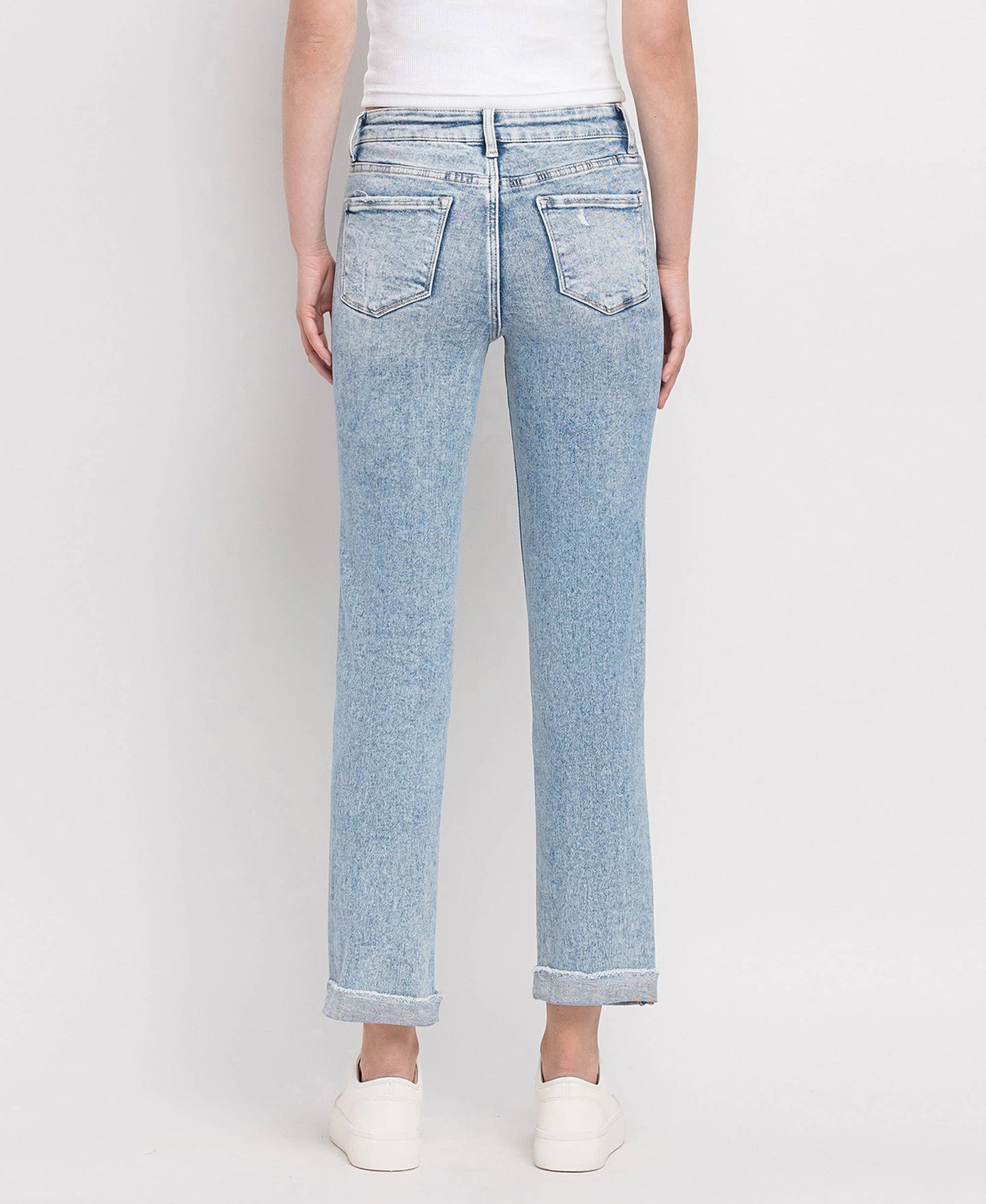 Tummy Control High Rise Cuff Slim Straight Jeans, Feathered Farmhouse