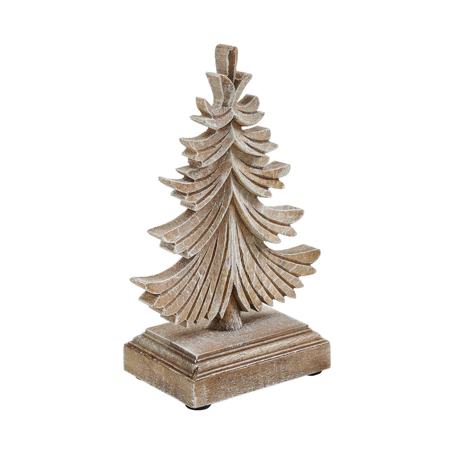 Feathered Finish Winter Pine Wooden Tree, Feathered Farmhouse