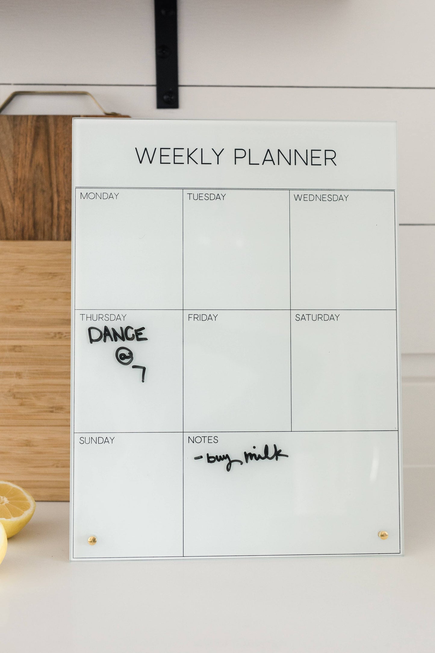 White Glass Magnetic Weekly Planner Dry Erase Board