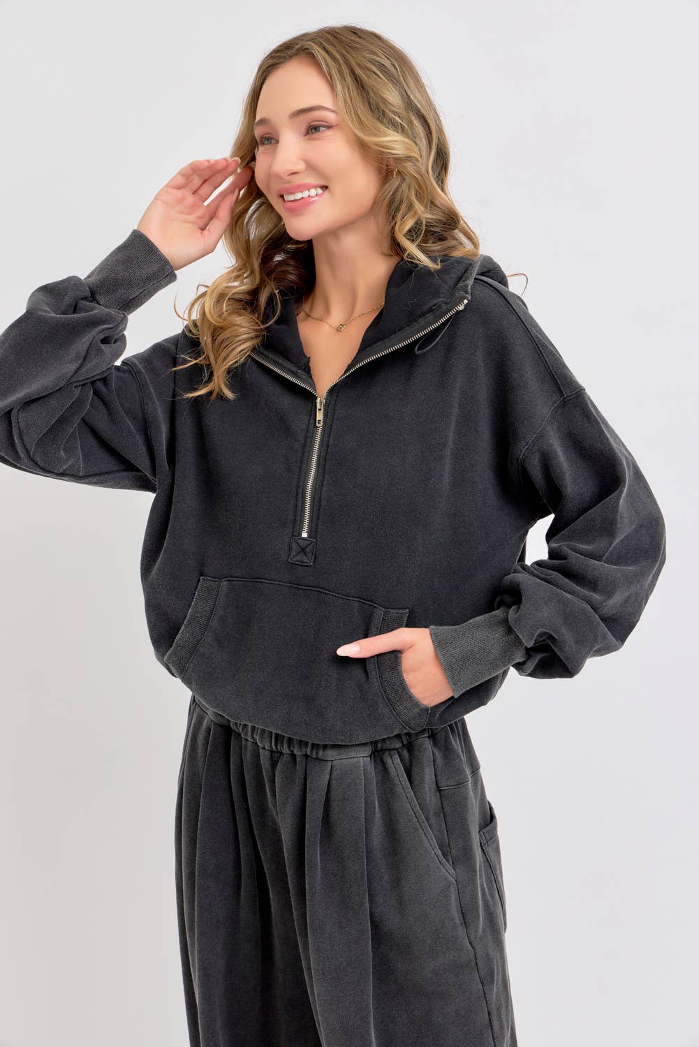 Half Zip Oversized Hoodie, Feathered Farmhouse
