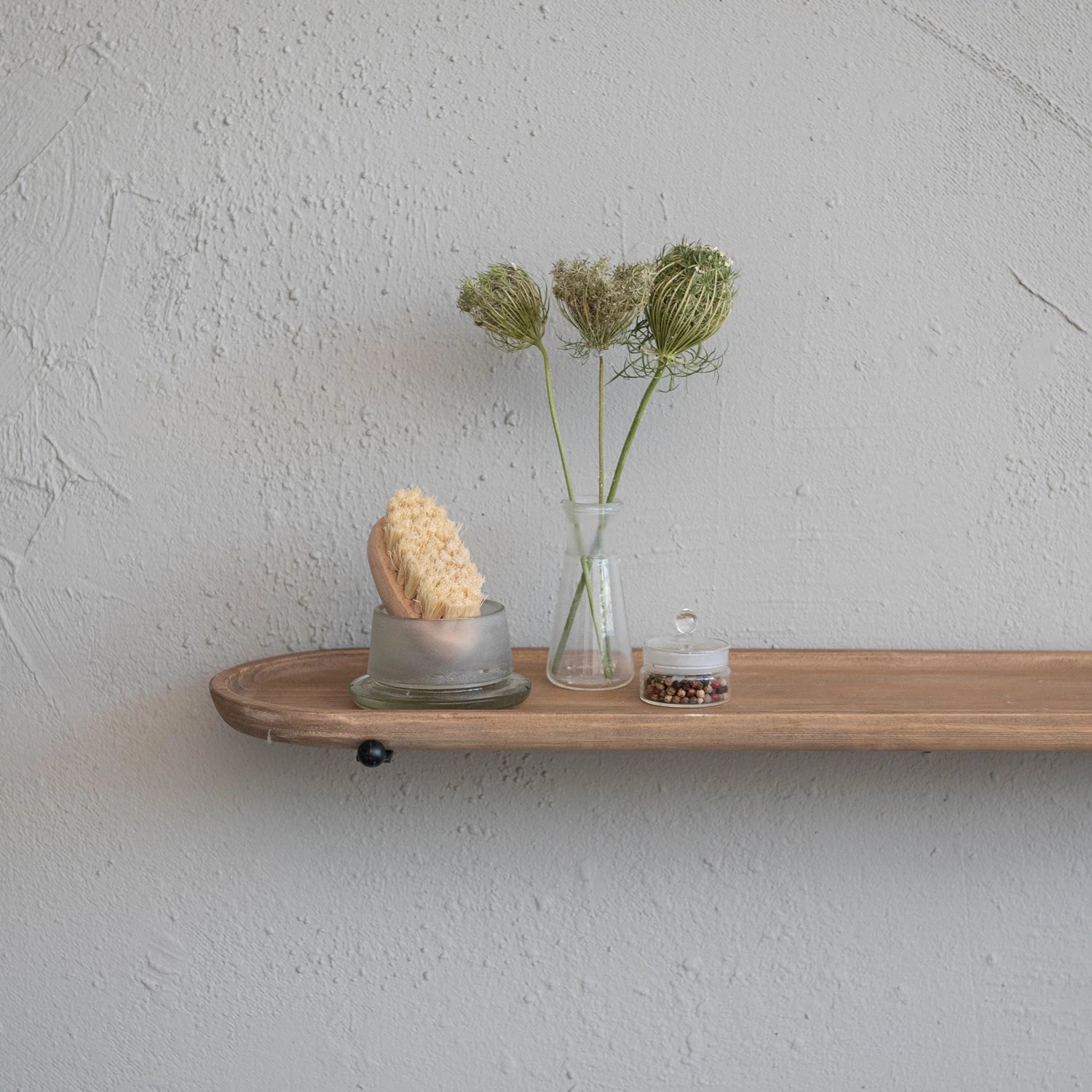 Pine Wood & Metal Wall Shelf, Feathered Farmhouse