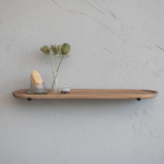 Pine Wood & Metal Wall Shelf, Feathered Farmhouse