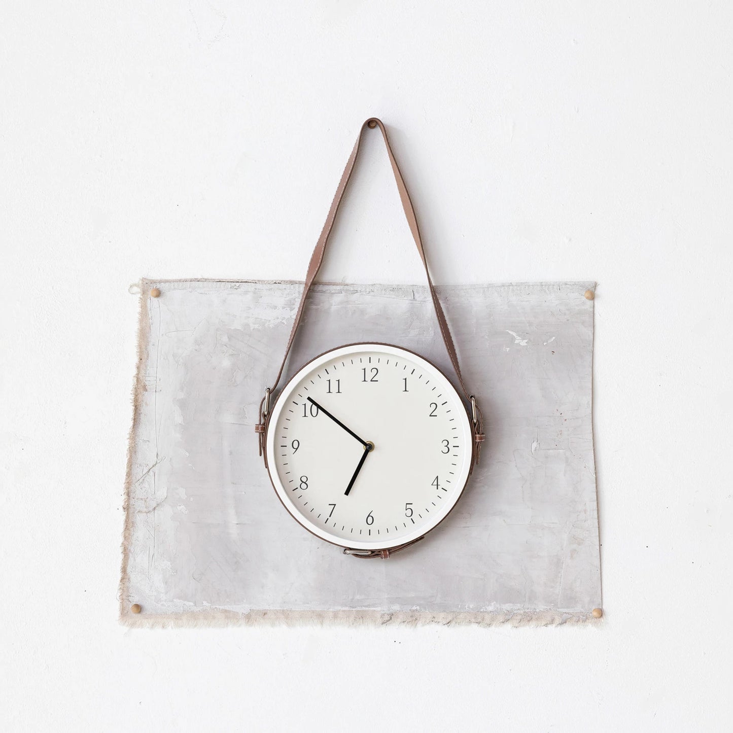 Hanging Clock with Leather Strap, The Feathered Farmhouse