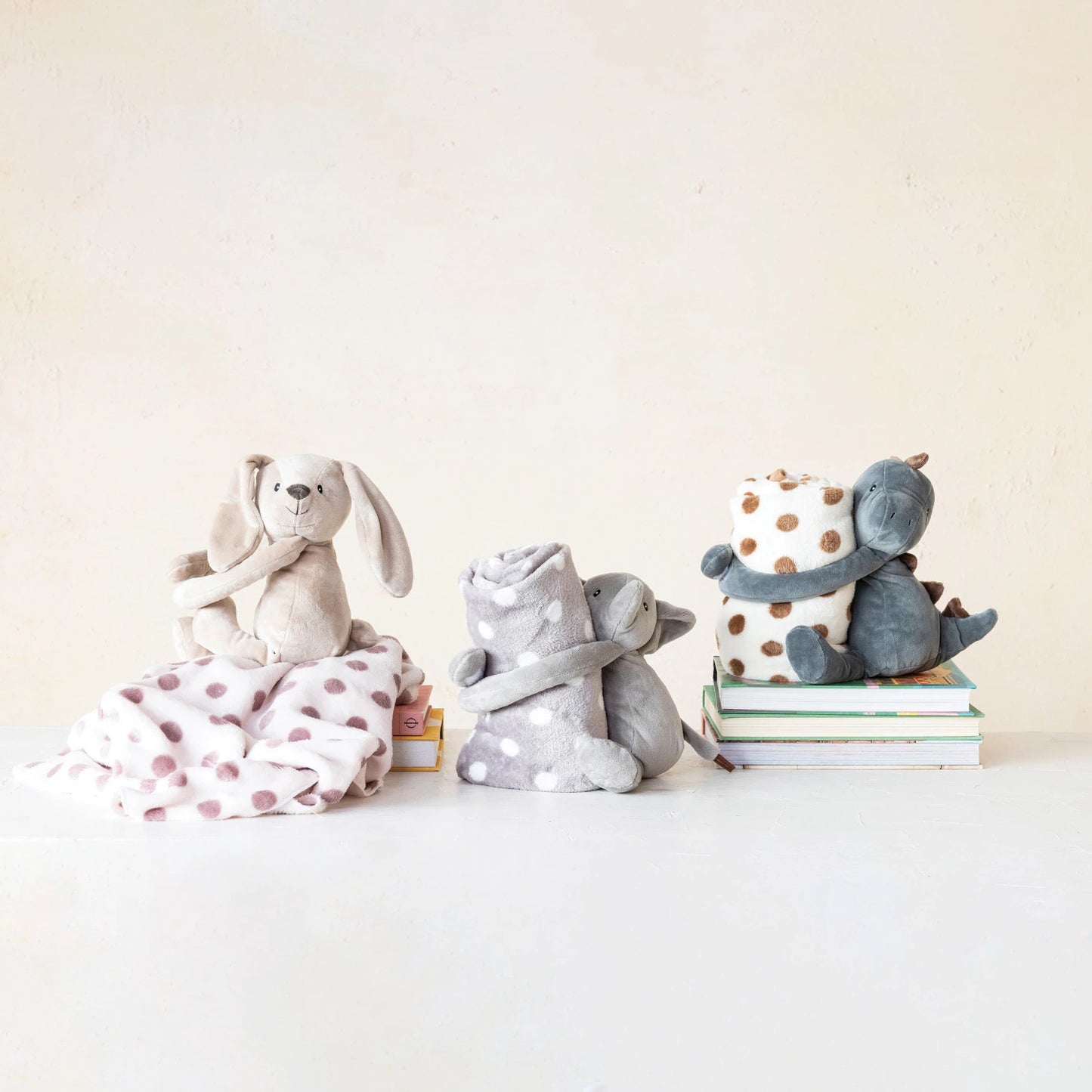 Plush Animal w/ Polka Dot Blanket, Feathered Farmhouse
