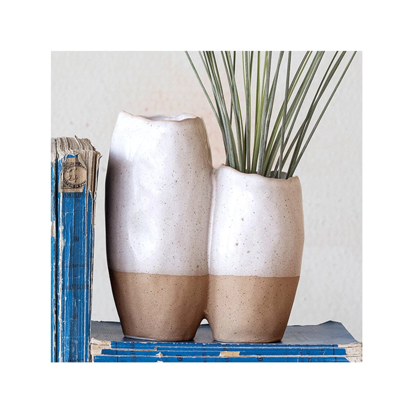 Two-Tone Stoneware Vase, Feathered Farmhouse