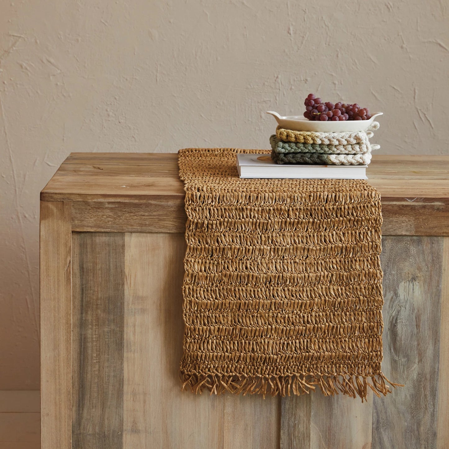 Woven Raffia Tablerunner, The Feathered Farmhouse