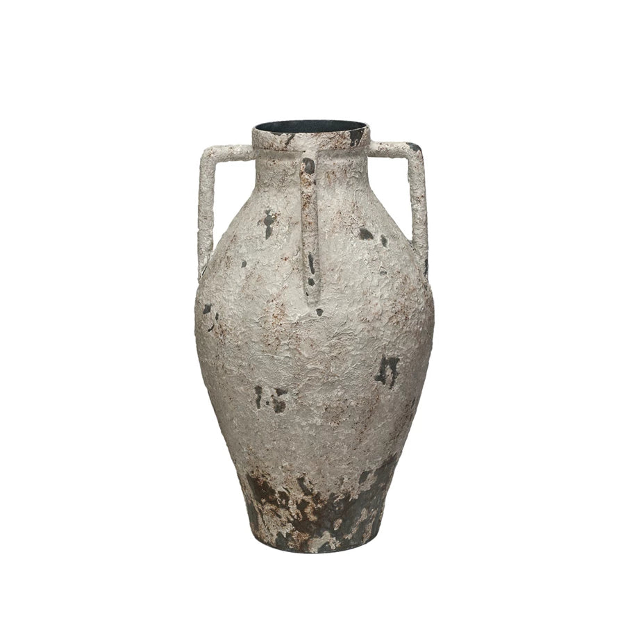 Metal Urn with Handles, Feathered Farmhouse