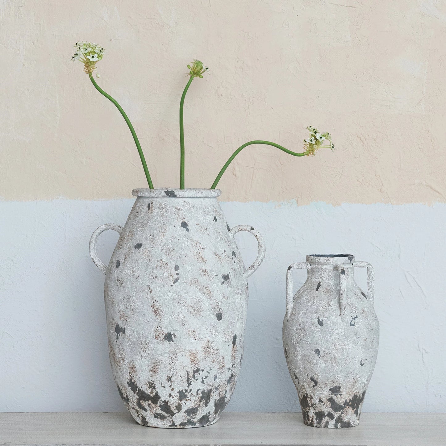 Metal Urn with Handles, Feathered Farmhouse