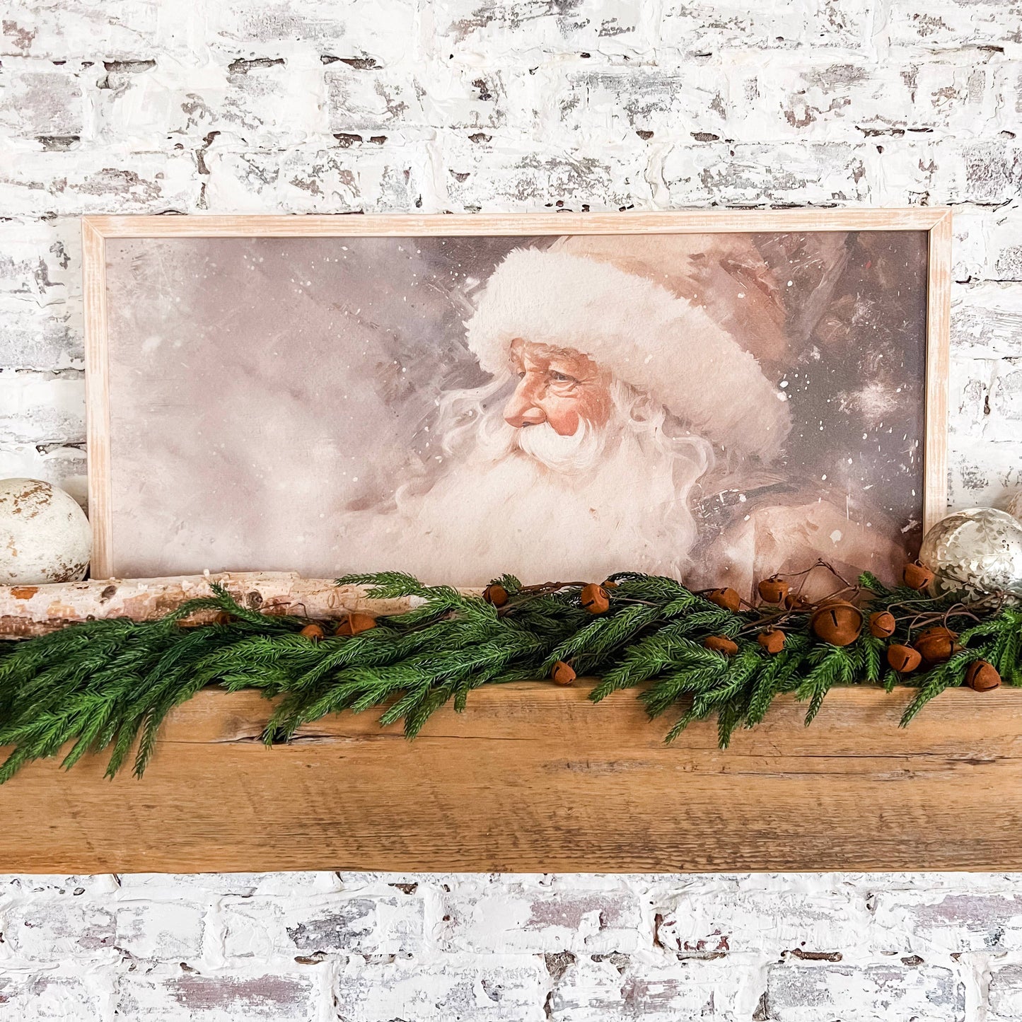 Vintage Neutral Santa Print, Feathered Farmhouse