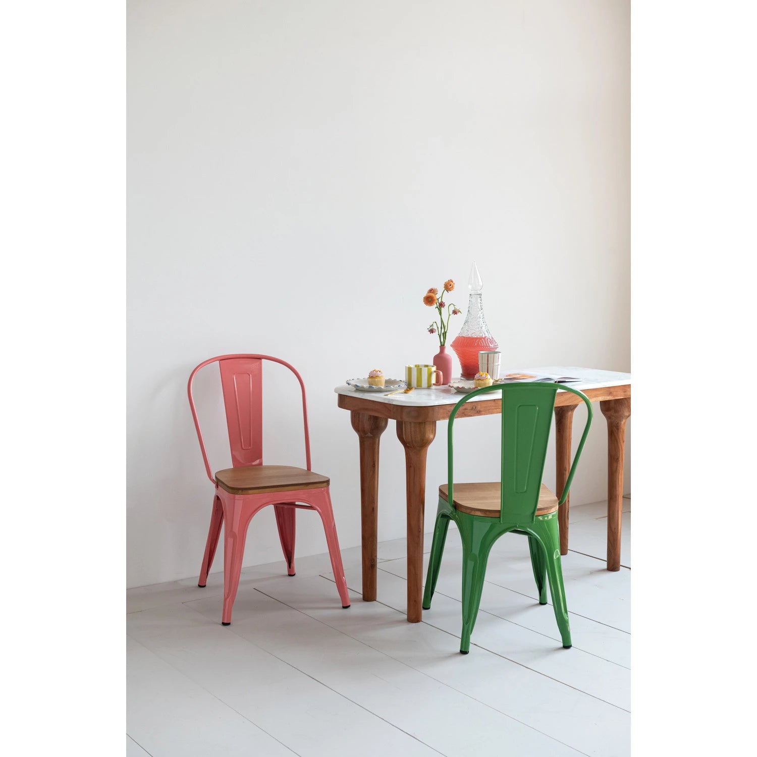 Acacia Wood Console Table with Marble Top, Feathered Farmhouse