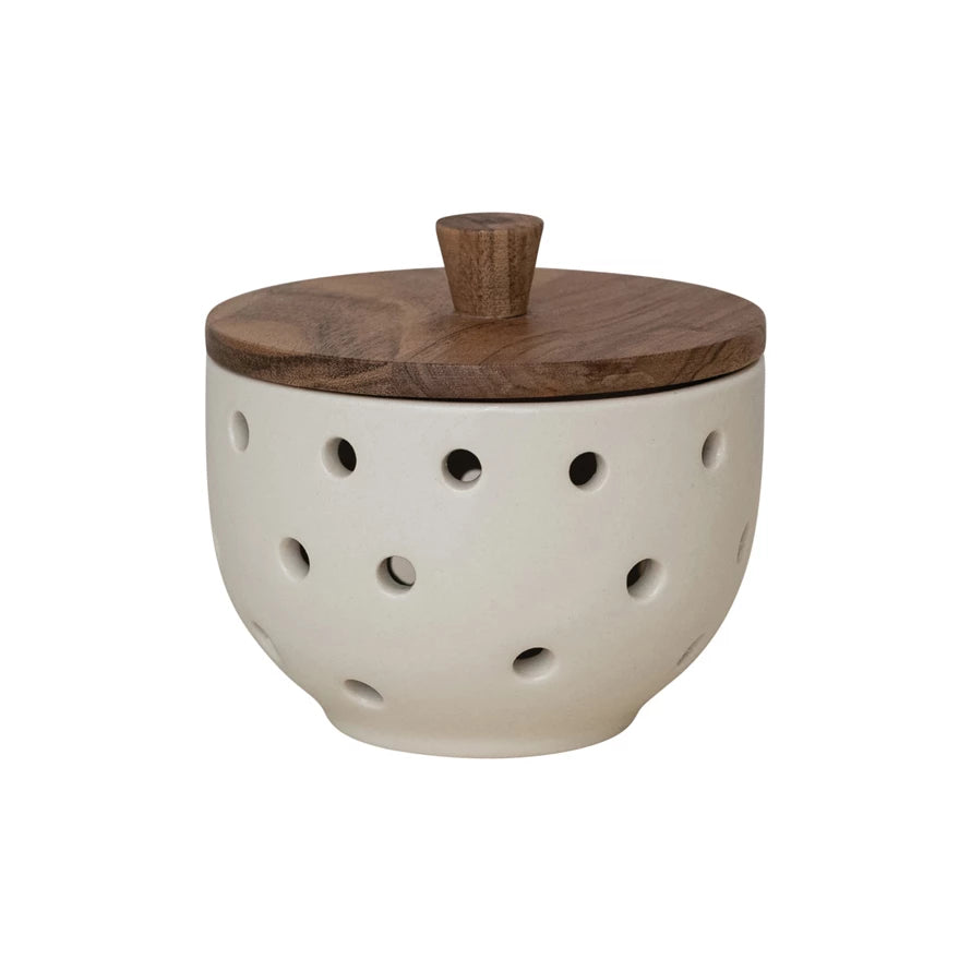 Stoneware Garlic/Onion Keeper, Feathered Farmhouse
