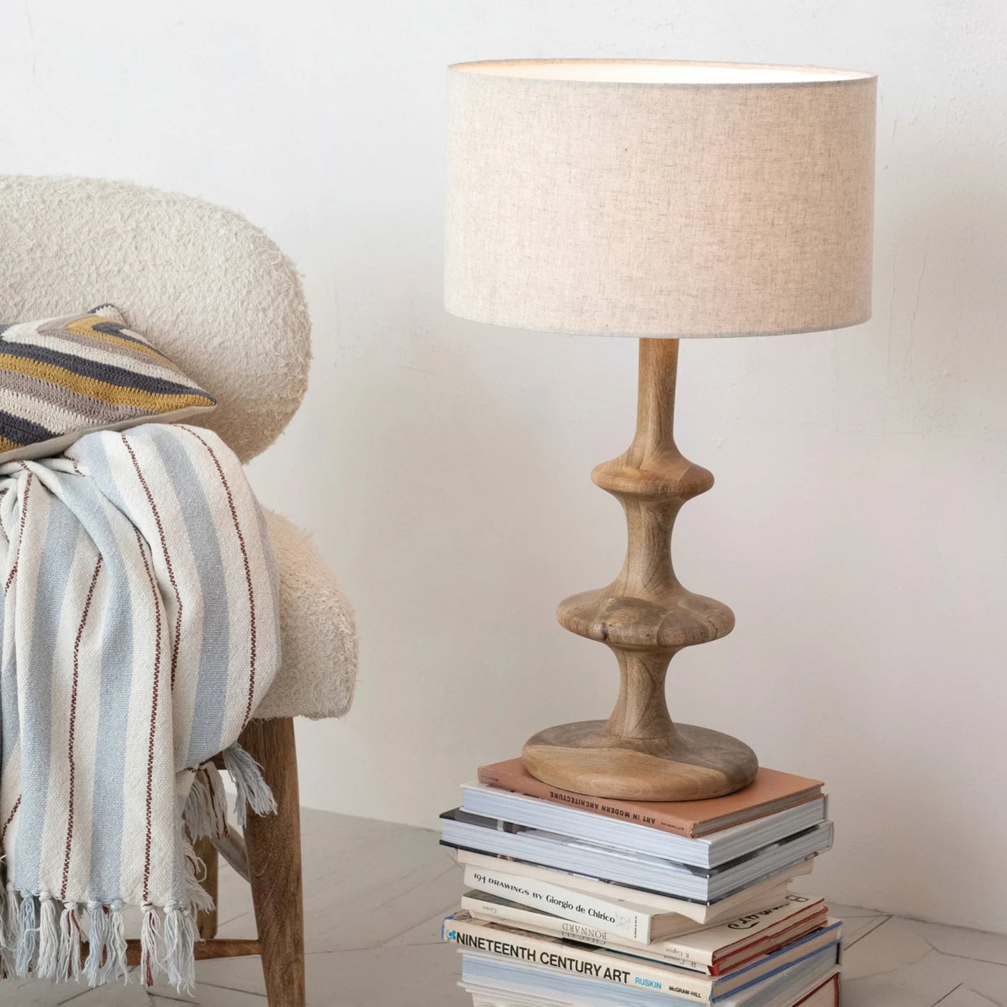 Cotton Blend Striped Throw with Fringe, Feathered Farmhouse