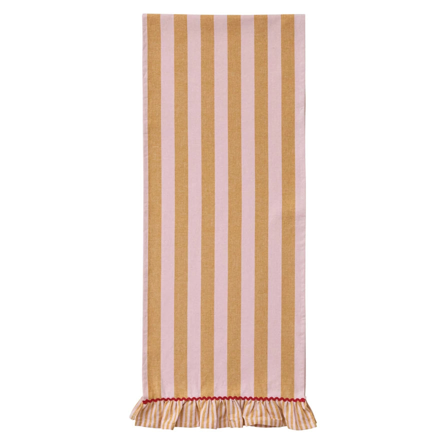 Woven Cotton Striped Table Runner, Feathered Farmhouse