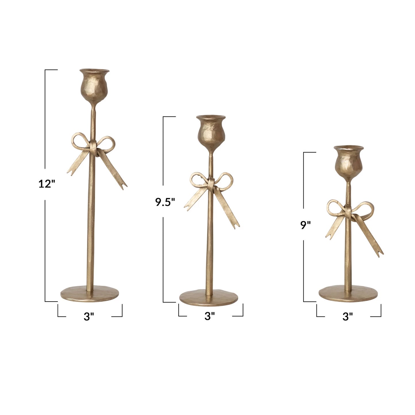 Hand-Forged Iron Taper Holders with Bow, Feathered Farmhouse