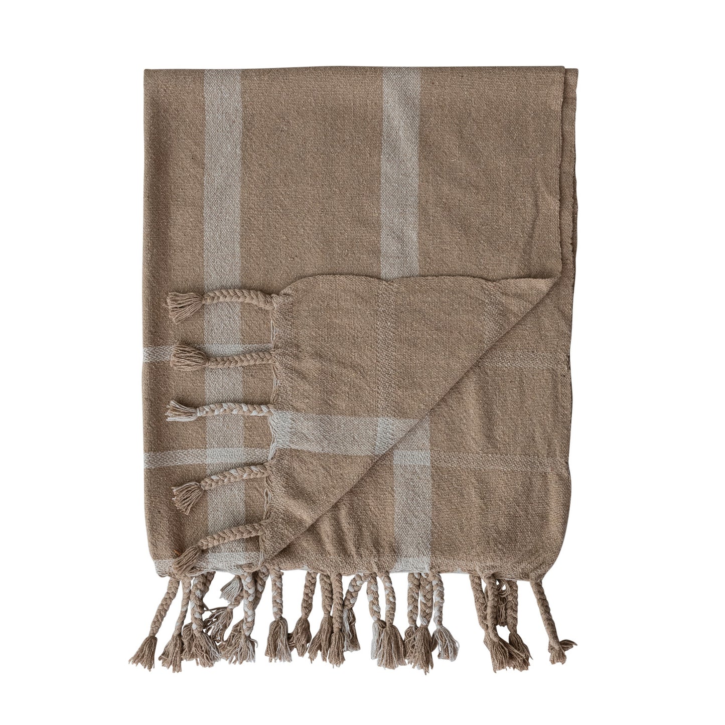 Cotton Blend Striped Throw, Feathered Farmhouse