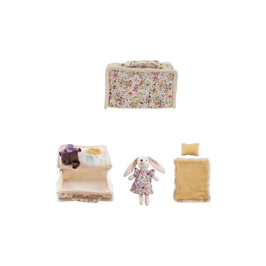 Fabric Zip Suitcase with Plush Bunny, Feathered Farmhouse