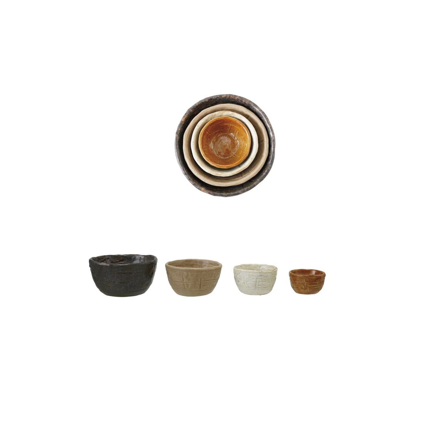 Textured Stoneware Nesting Bowls, Feathered Farmhouse