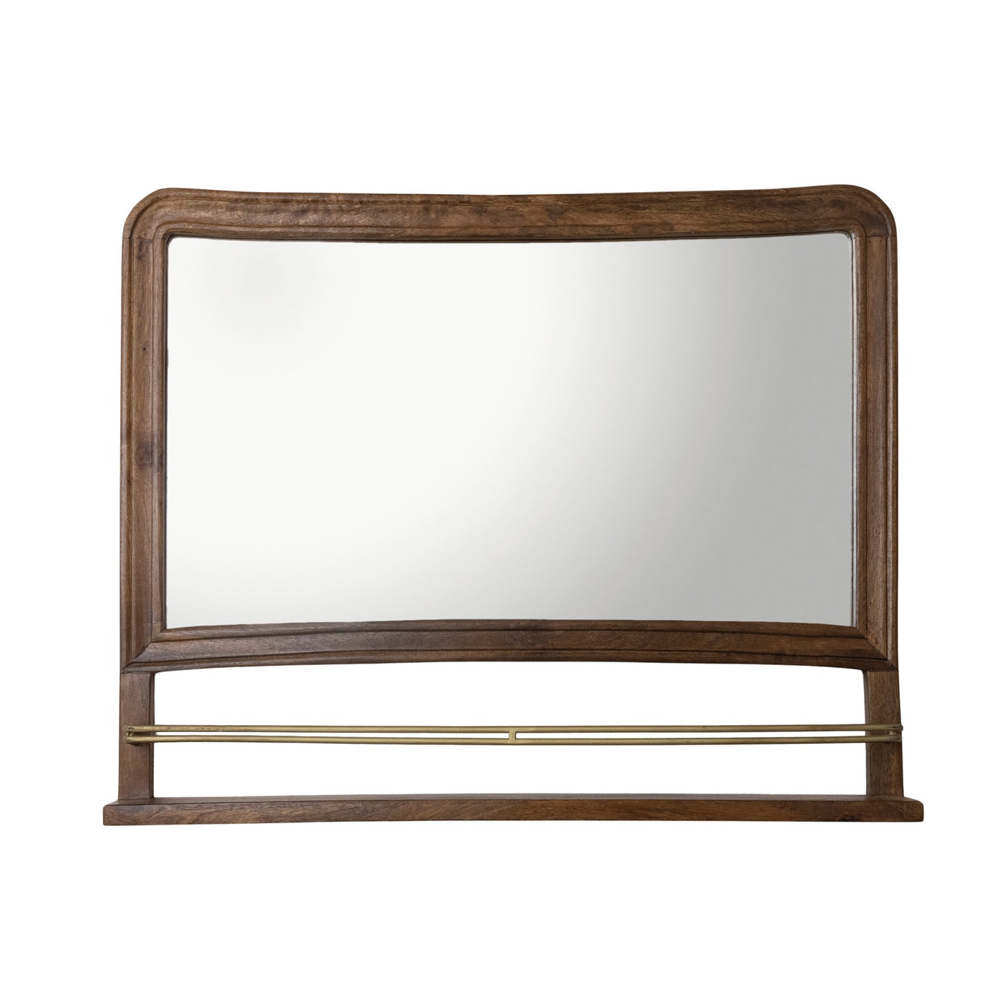 Mango Wood & Metal Wall Mirror with Shelf & Gallery Rail, Feathered Farmhouse