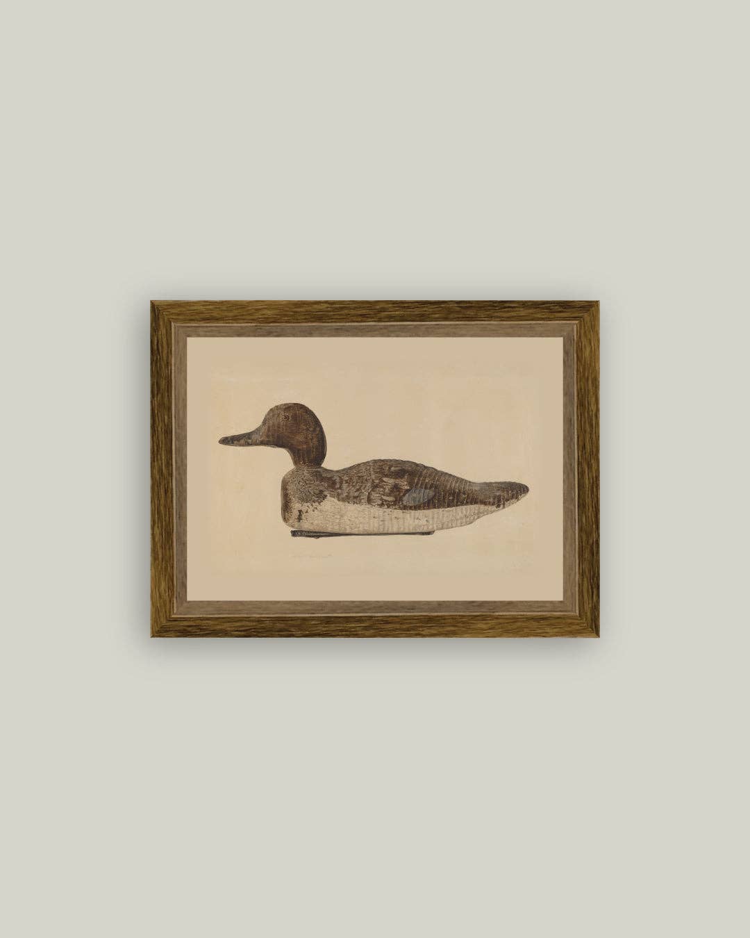 Wooden Duck Decoy Framed Antique Art, Feathered Farmhouse