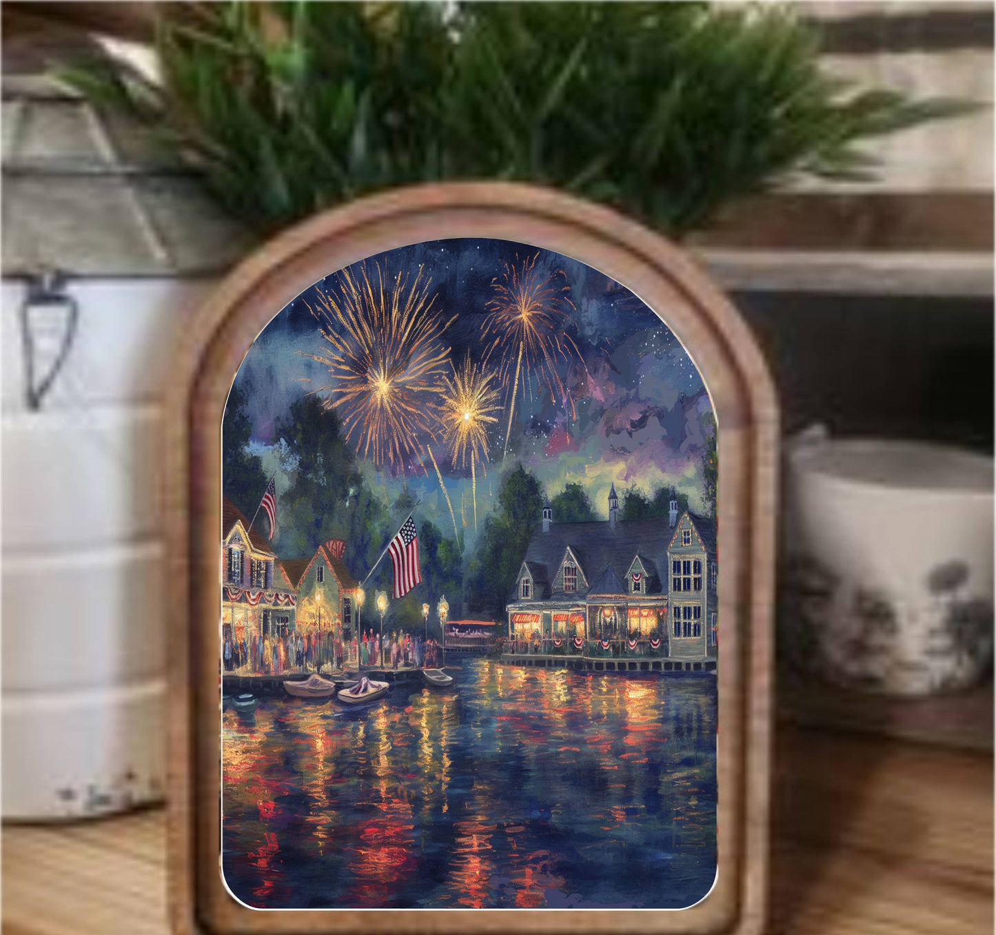 4th of July Framed Art Arch Top, Feathered Farmhouse
