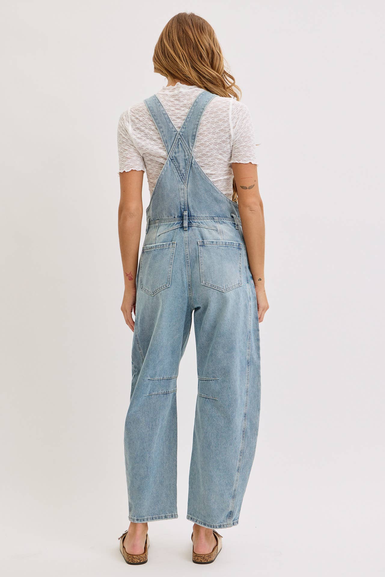 Barrel-Leg Denim Jumpsuit, Feathered Farmhouse