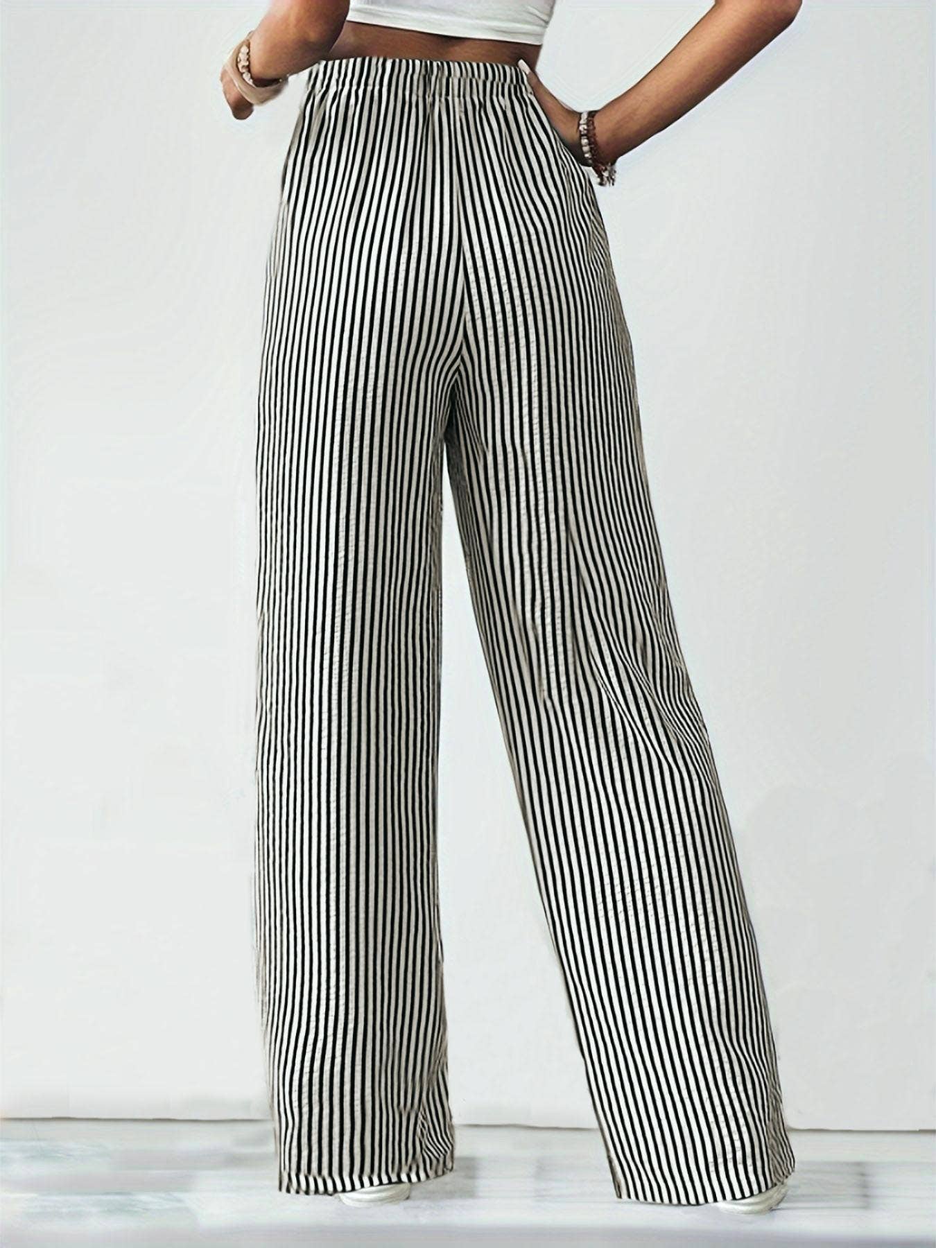 Striped Slacks Straight Leg Pants, Feathered Farmhouse