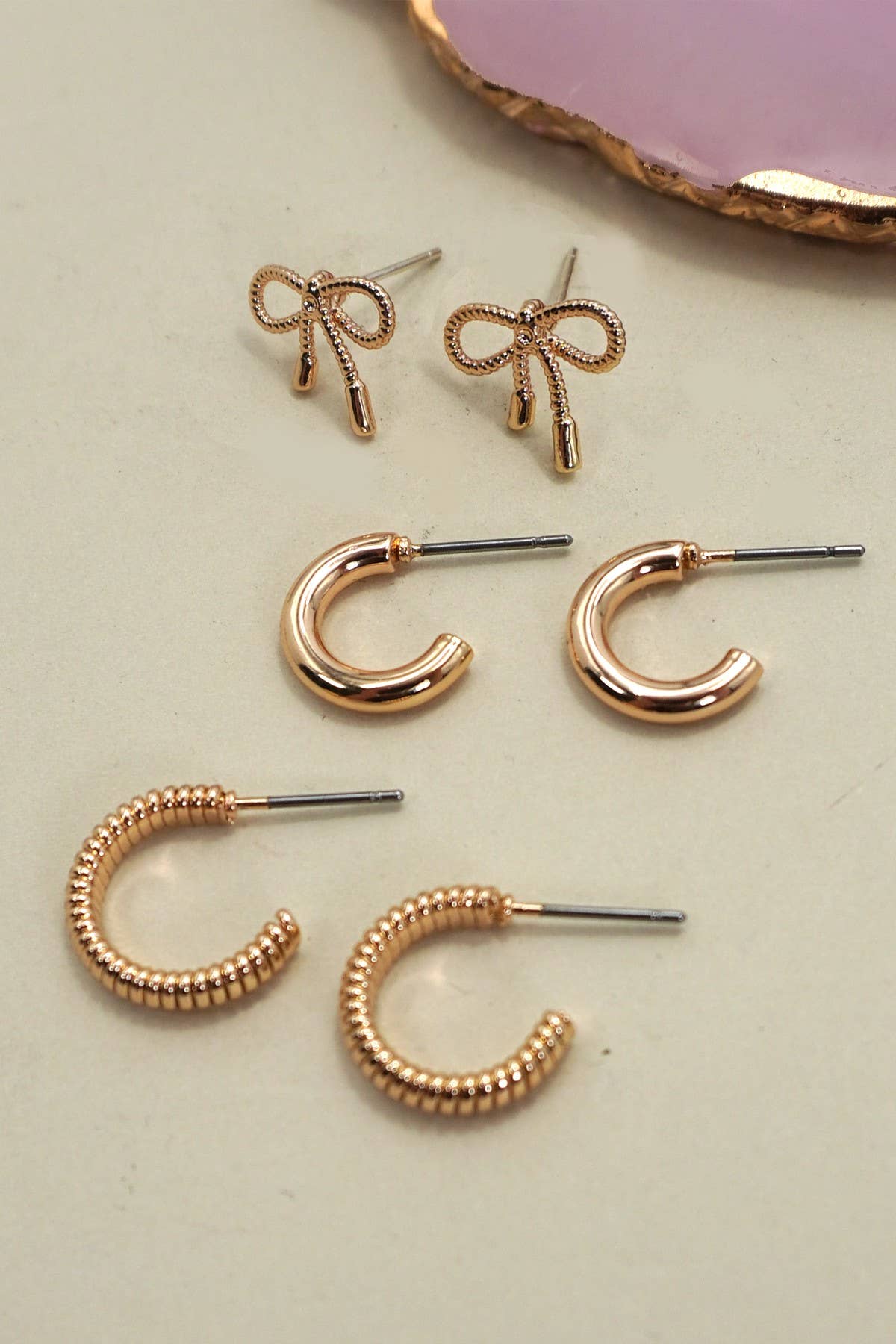 Mini Bow Huggie Hoop Trio, Feathered Farmhouse