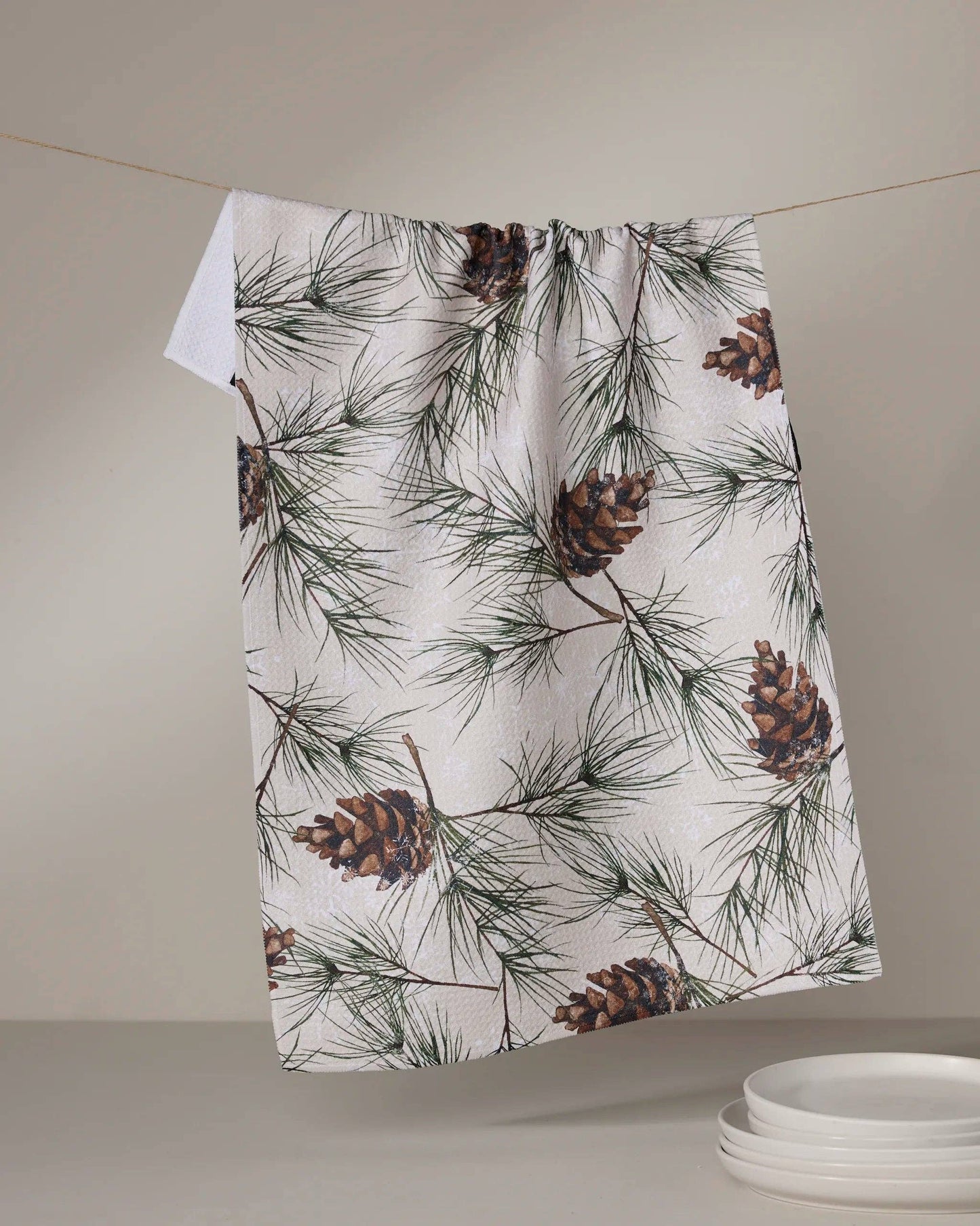 Evergreen Frost Tea Towel, Feathered Farmhouse