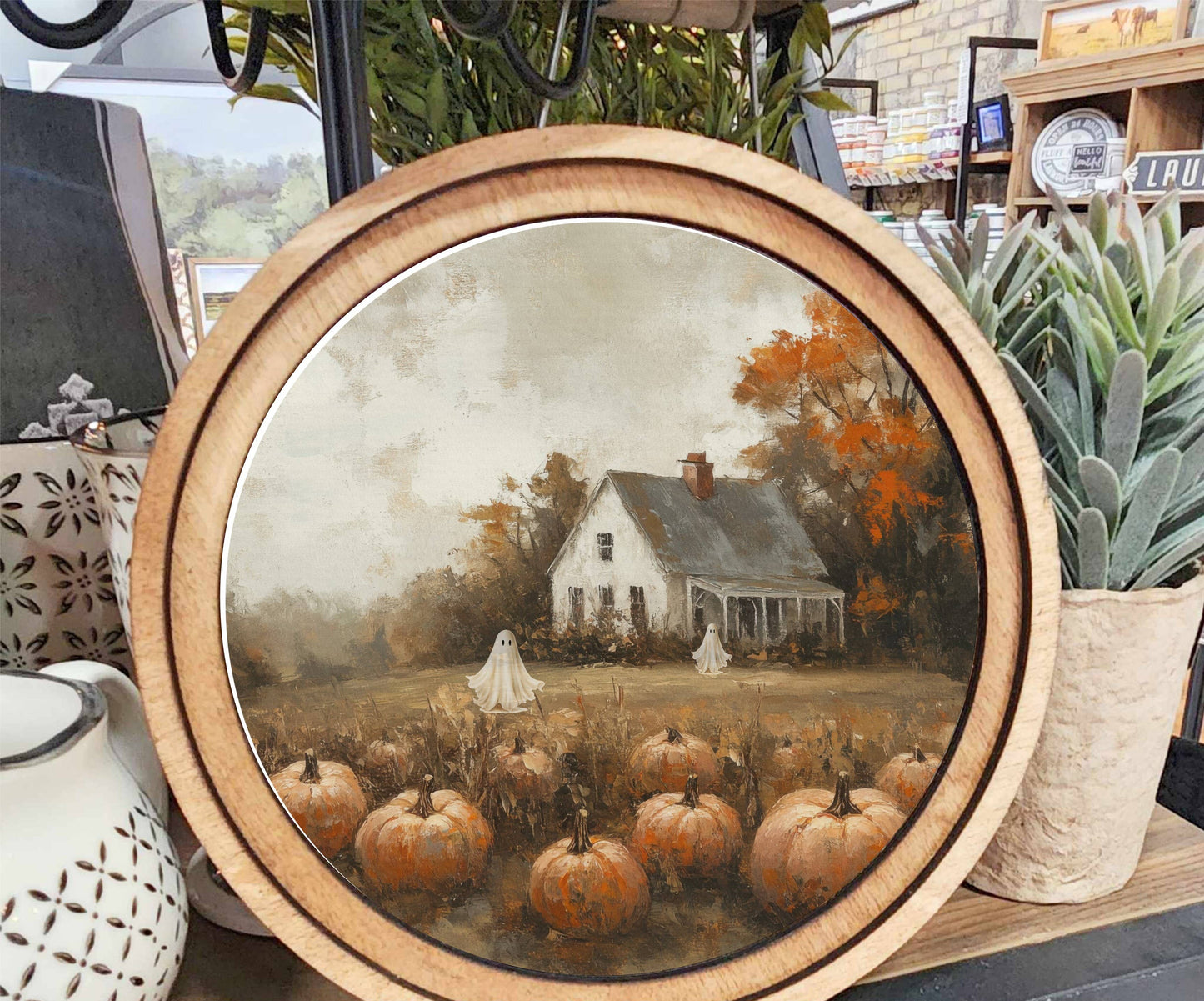 Halloween Pumpkin Farmhouse Art, Feathered Farmhouse