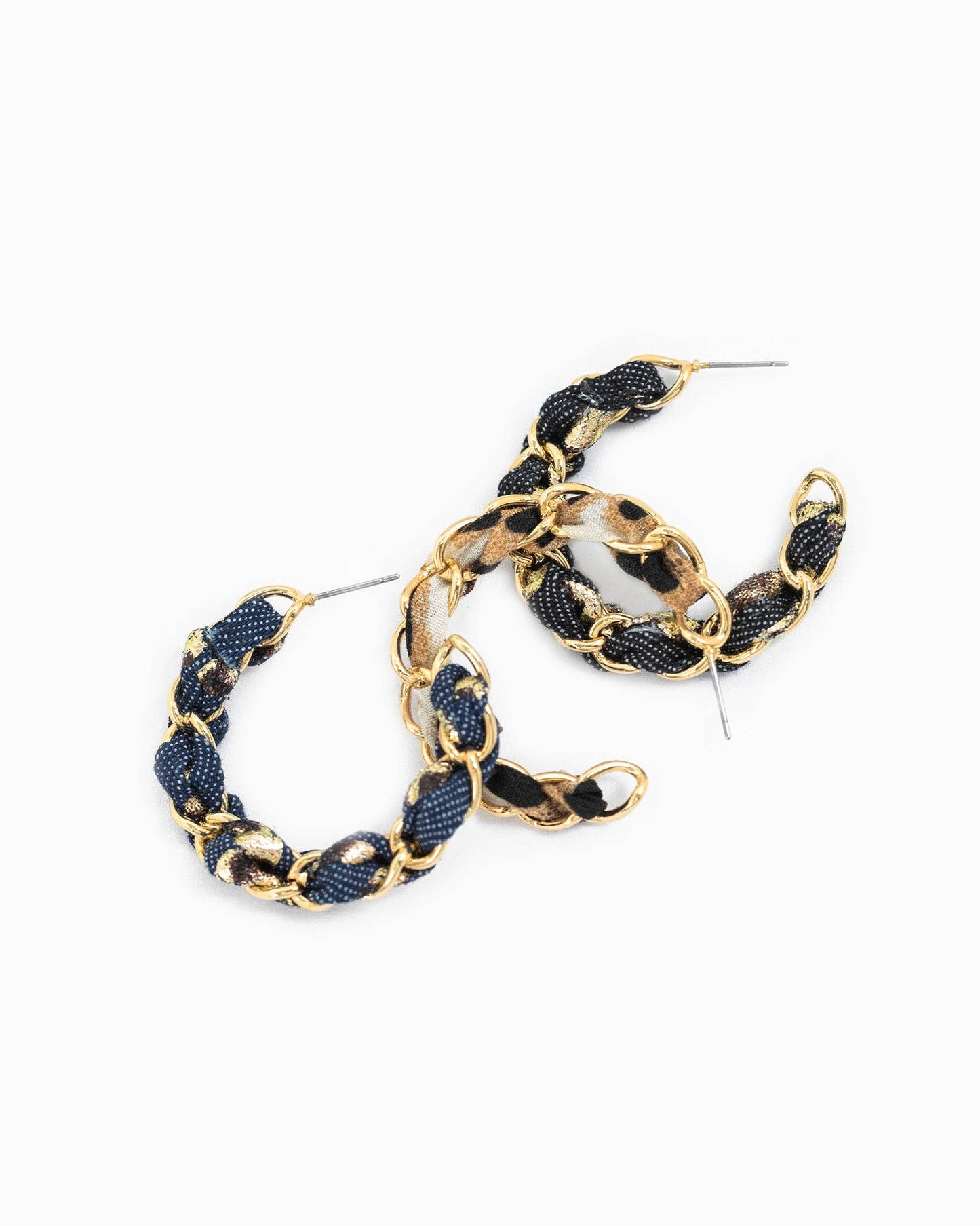 Leopard Scarf Chain Hoop Earrings, Feathered Farmhouse