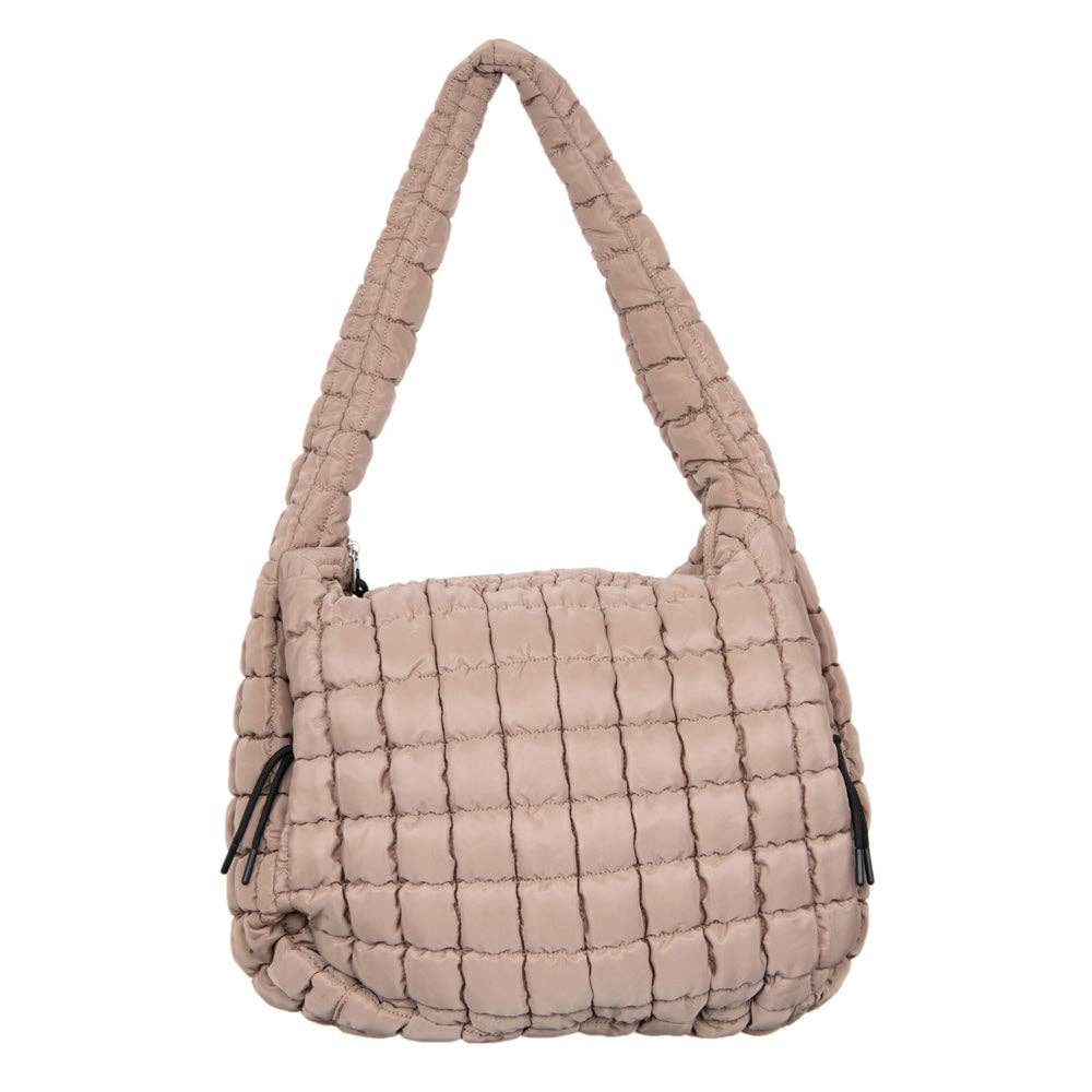 Katydid Oversized Quilted Hobo Tote Bag Tan