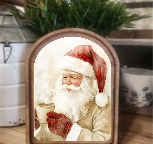 Cocoa Santa Framed Art Arch Top, Feathered Farmhouse