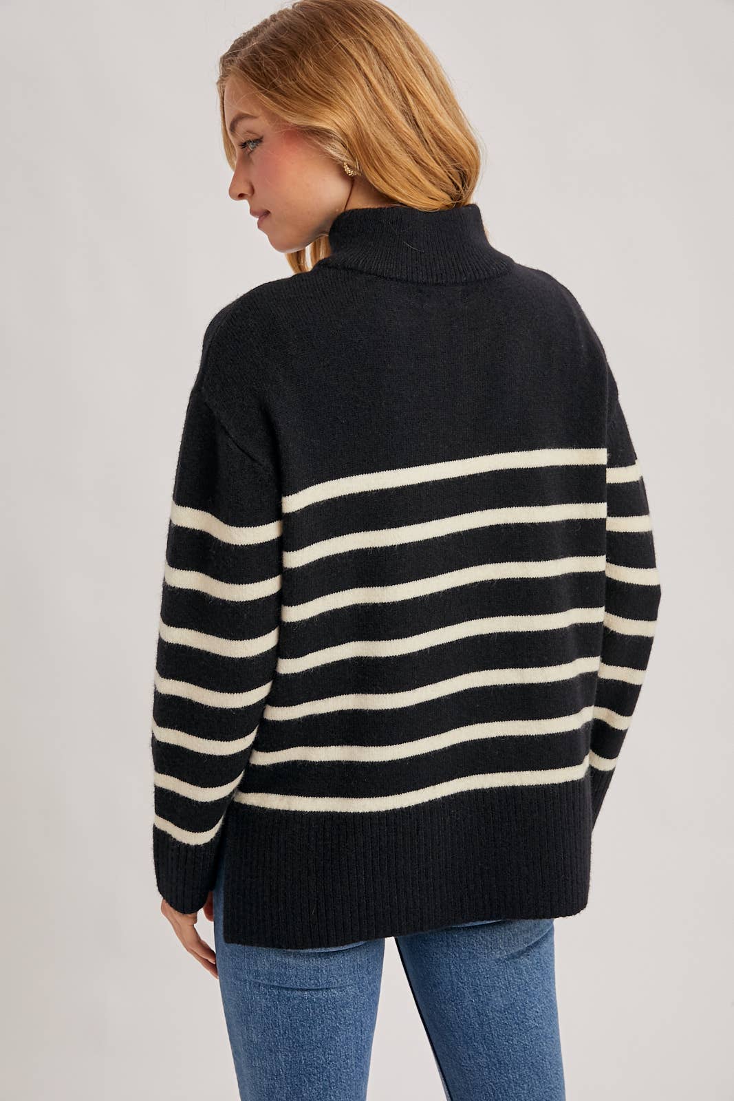 Quarter Zip Up Stripe Sweater, Feathered Farmhouse