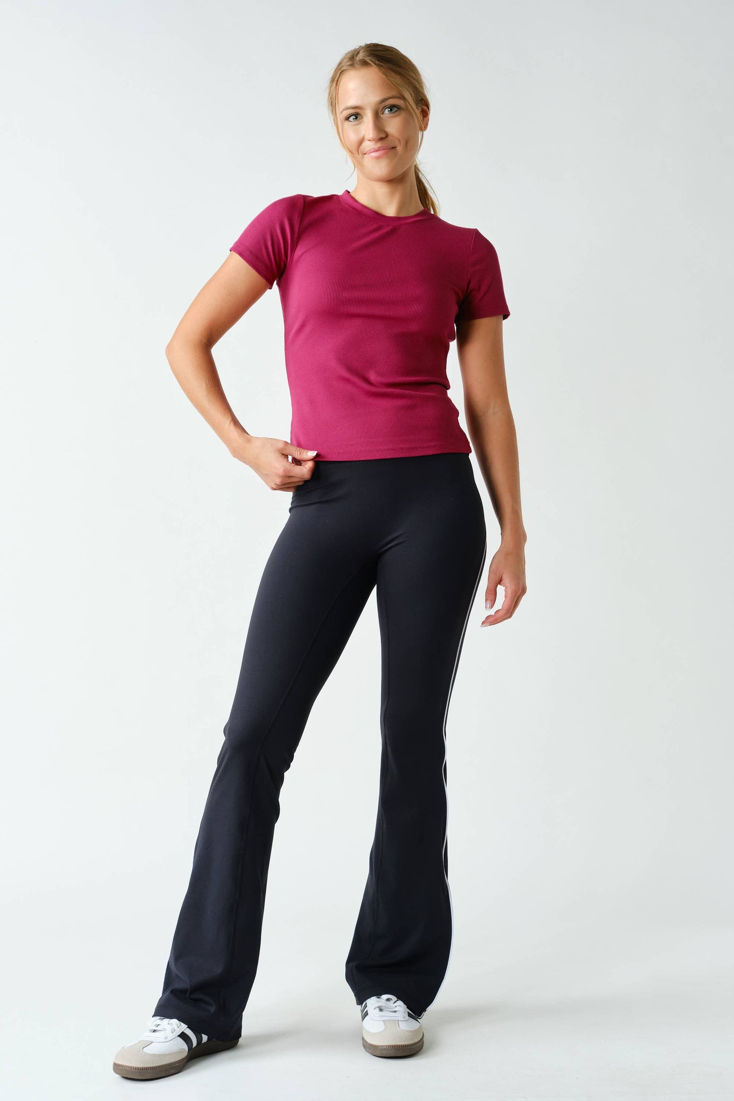 Rosewood Essential Short Sleeved Micro Ribbed Top. Feathered Farmhouse