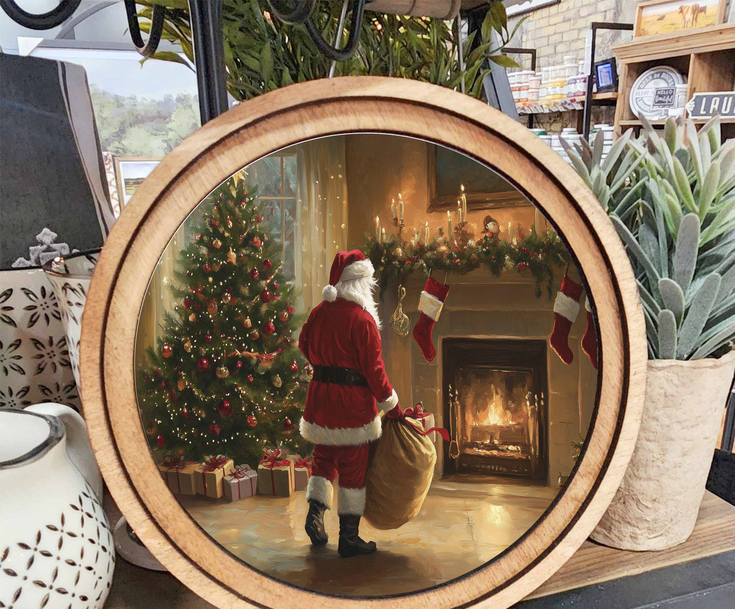 Fireplace Santa Art, Feathered Farmhouse