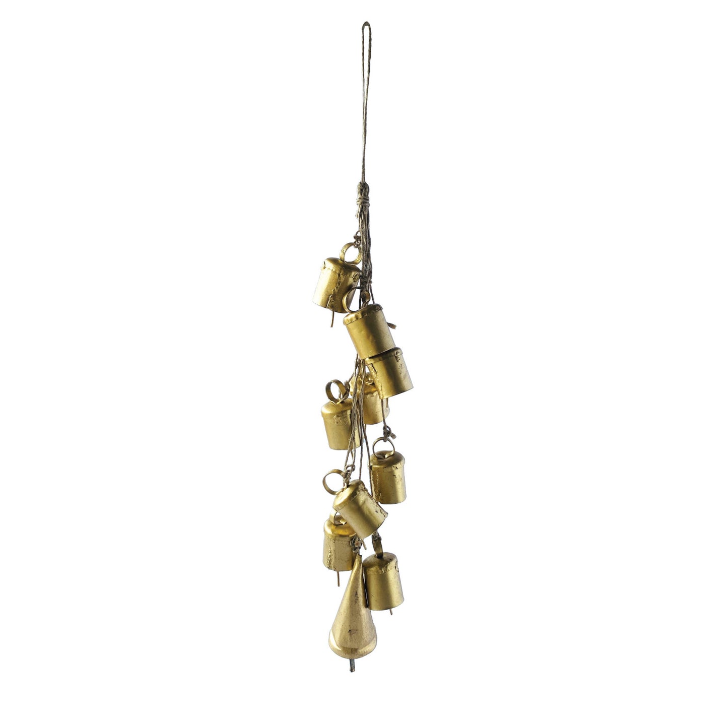 Handmade Hanging Metal Bells on Jute Rope, Feathered Farmhouse