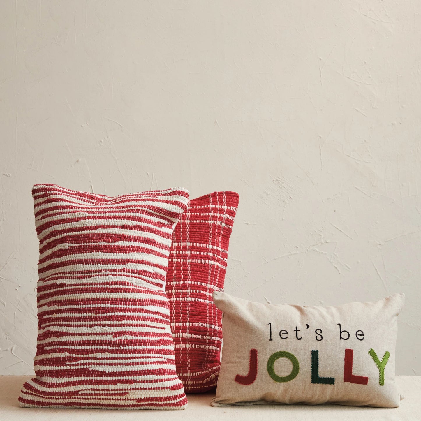 Hand-Woven Recycled Cotton Chindi Lumbar Pillow, Feathered Farmhouse