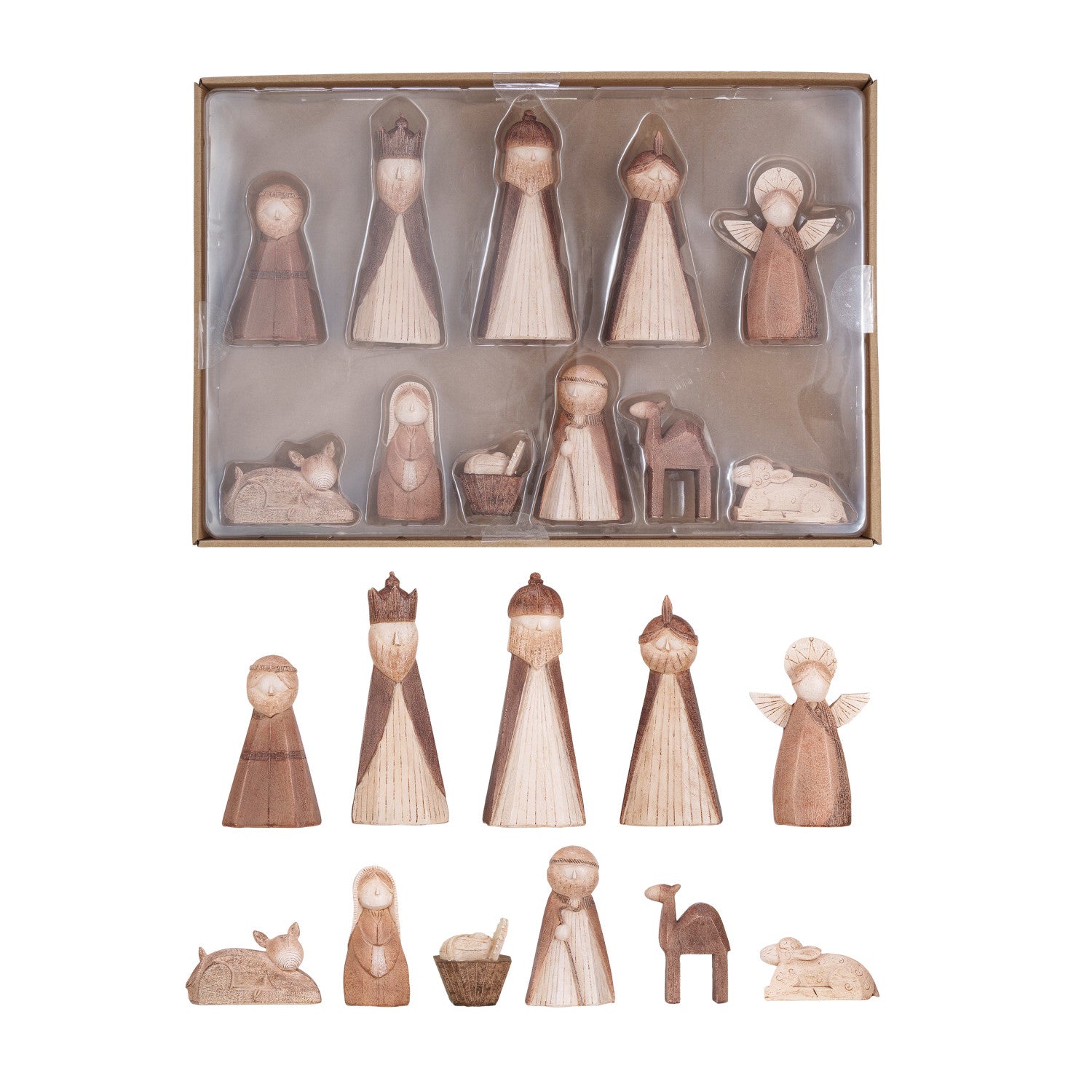 Resin Nativity with Wood Finish, Feathered Farmhouse
