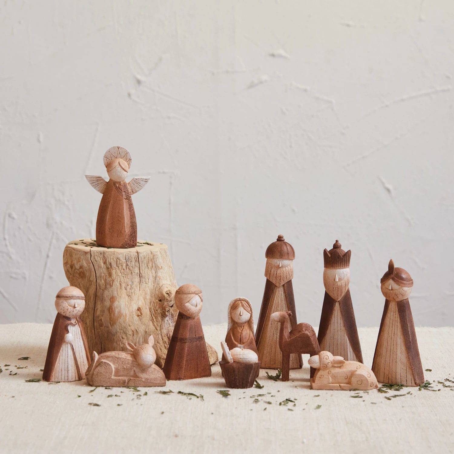 Resin Nativity with Wood Finish, Feathered Farmhouse