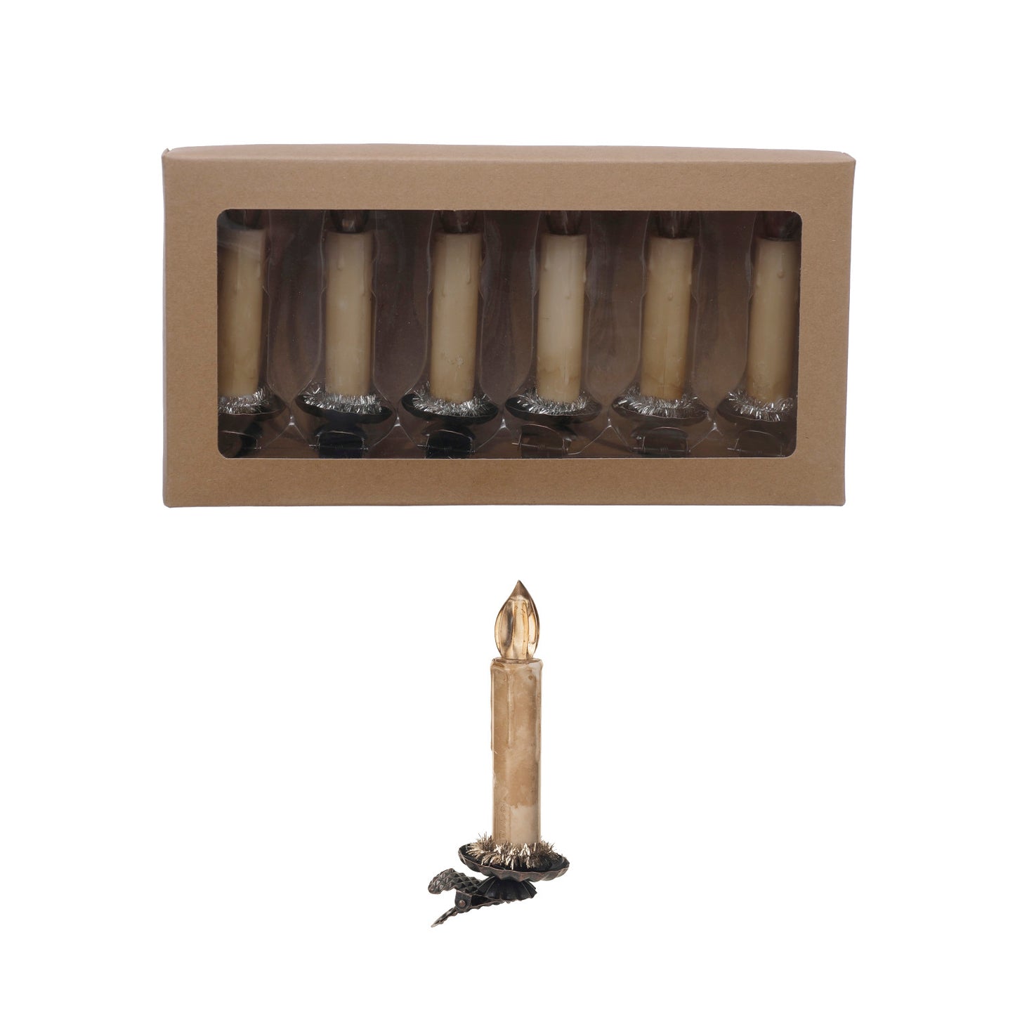 Candle Clip-On Ornaments with Tinsel & LED Light, Feathered Farmhouse