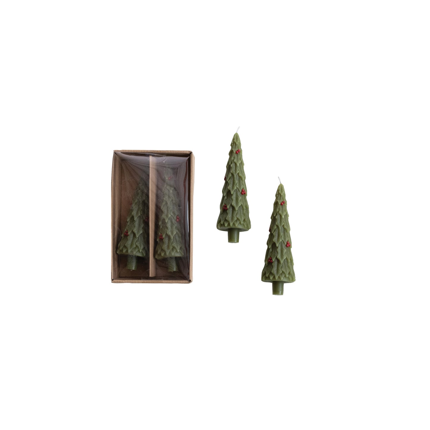 Tree with Holly Shaped Taper Candles, Feathered Farmhouse